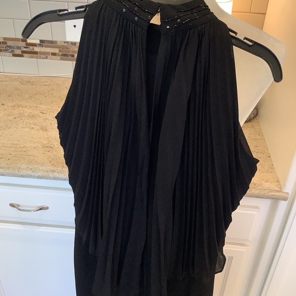 Oleg Cassini Black Tie Black Halter Sleeveless Gown Size 4 Pleated Overlay - Picture 4 of 8